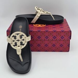 Tory Burch Miller Cloud Sandal In Cream Croc Sz 6